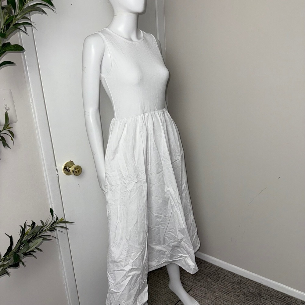 Commense White Sleeveless Midi Dress A-Line Summer Dress Pockets Size M - Picture 7 of 12